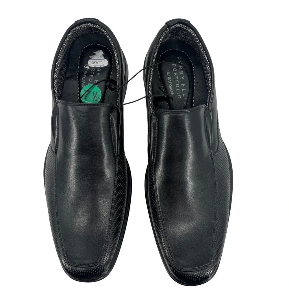 NEW Perry Ellis Portfolio Mens Black Slip On Dress‎ Shoes Rosen Size 7.5 Comfort